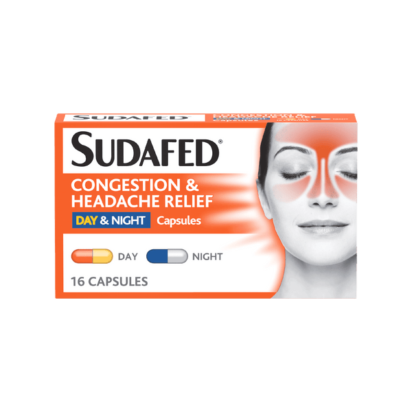 Sudafed Congestion & Headache Day & Night Capsules Pack of 16 - welzo