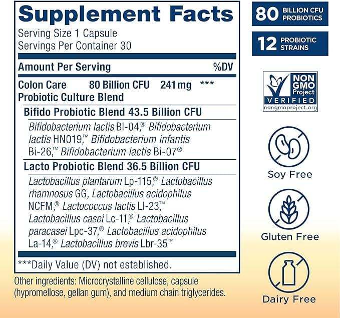 Utimate Flora Colon Care 80 Billion - 60 Vegetarian Capsules - Renew Life - welzo