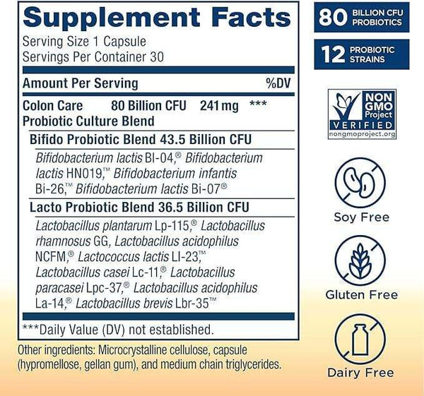 Utimate Flora Colon Care 80 Billion - 60 Vegetarian Capsules - Renew Life - welzo