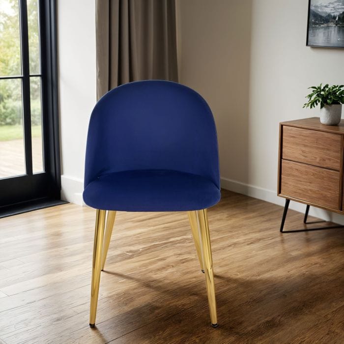 4x Velvoro Blue Luxurious Velvet Dining Chairs With Gold Legs