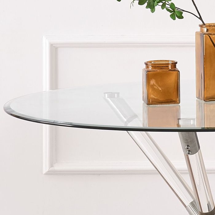 100cm Round Glass Dining Table – Silver & Acrylic Legs, Luxury Vidrio Style