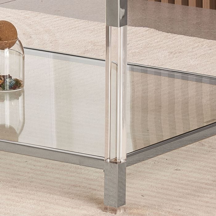 Grande tavolino in vetro - Frame d'oro e gambe acriliche, 130 cm - Collezione Vidrio (Copia)
