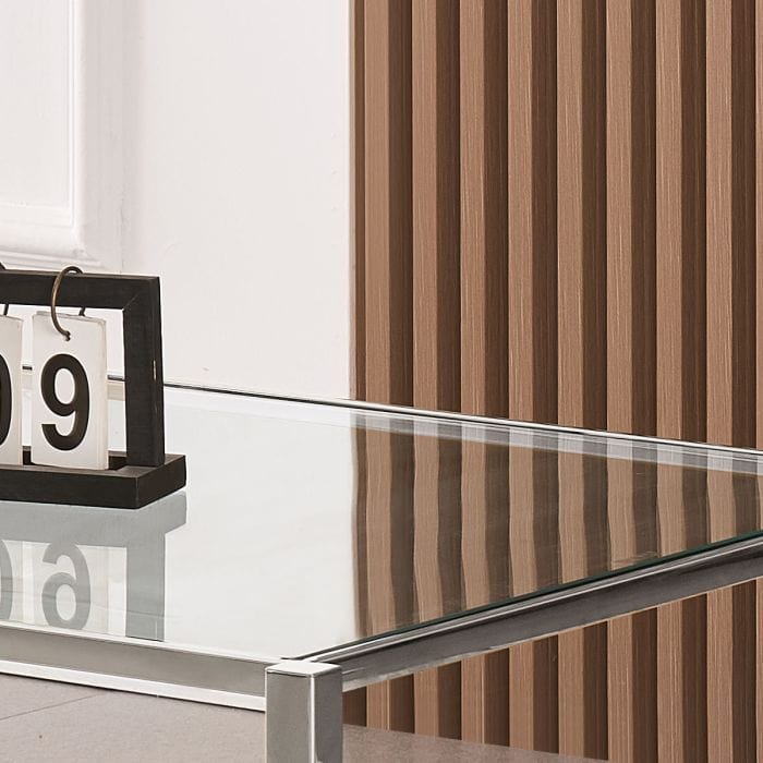 Grande tavolino in vetro - Frame d'oro e gambe acriliche, 130 cm - Collezione Vidrio (Copia)