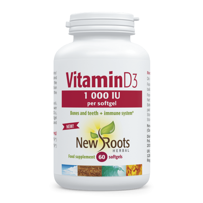 New Roots Herbal Vitamin D3 1,000 IU – 60 Softgels
