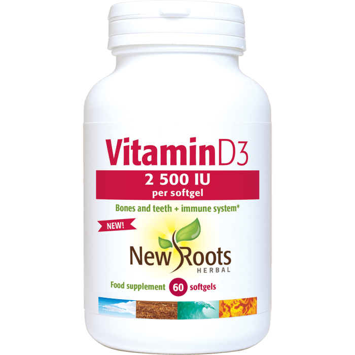 New Roots Herbal Vitamin D3 2,500 IU – 60 Softgels