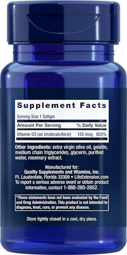 Vitamin D3 5000 IU, 60 Softgels - Life Extension - welzo