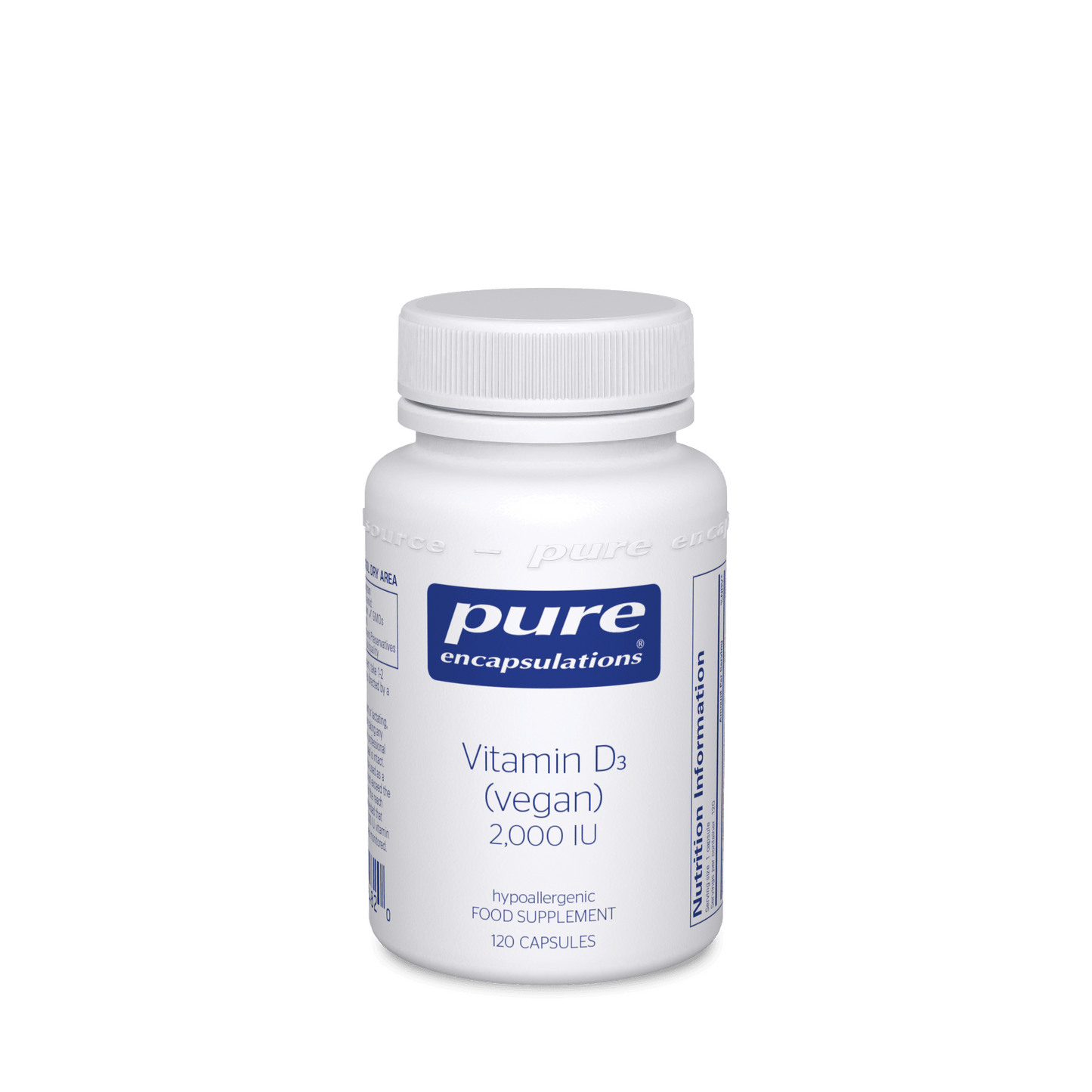 Vitamin D3 (Vegan) 2,000 IU, 120 Capsules - Pure Encapsulations - welzo
