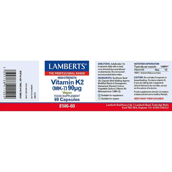 Lamberts Vitamina K2 90 µg – 60 Cápsulas – imagen 3