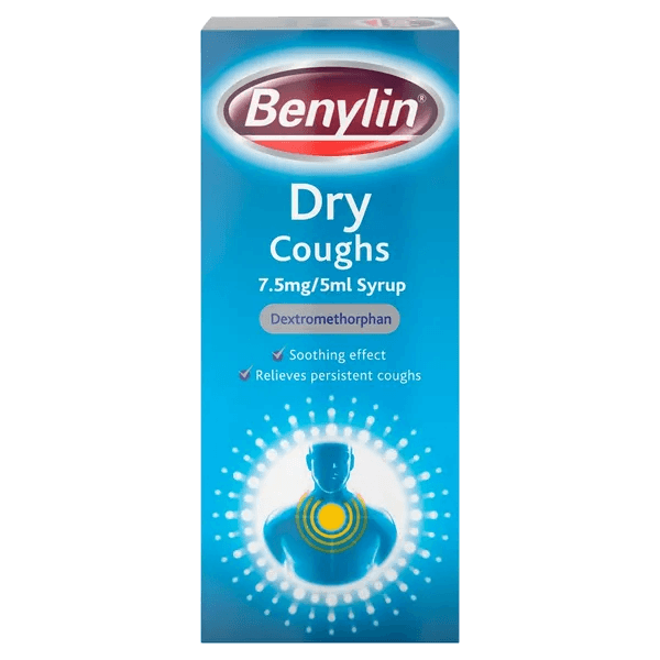 Benylin Dry Coughs Syrup 150ml (Includes FREE Kleenex Pocket Tissues*) - welzo