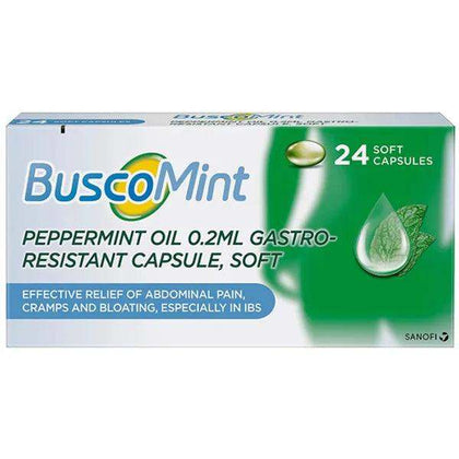 BuscoMint Gastro-Resistant Soft Capsules pack of 24, peppermint oil for IBS with no peanut or soya