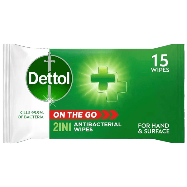 Dettol On The Go 2-in-1 Antibacterial Wipes Pack of 15 - welzo