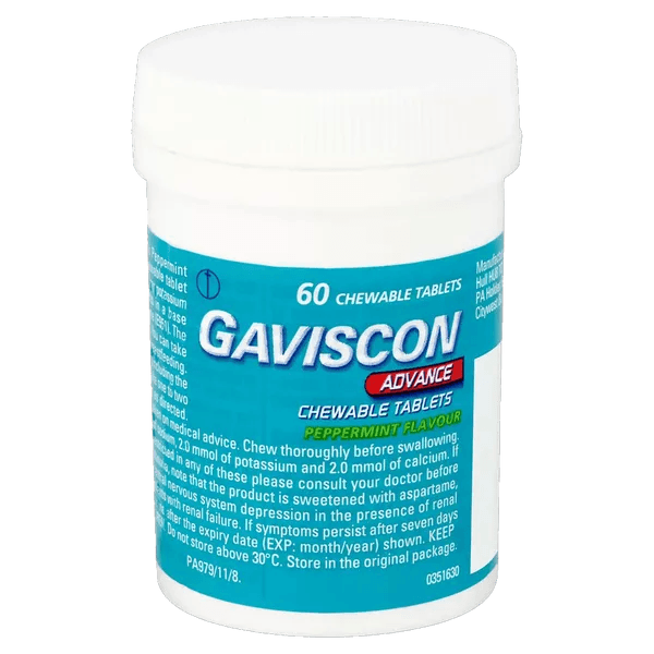 Gaviscon Advance Peppermint Chewable Tablets Pack of 60 - welzo