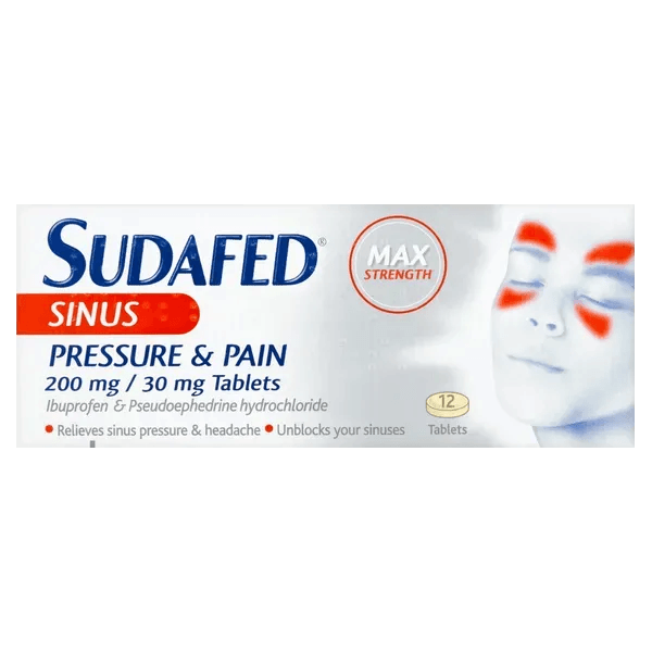 Sudafed Sinus Pressure & Pain Tablets Pack of 12 - welzo